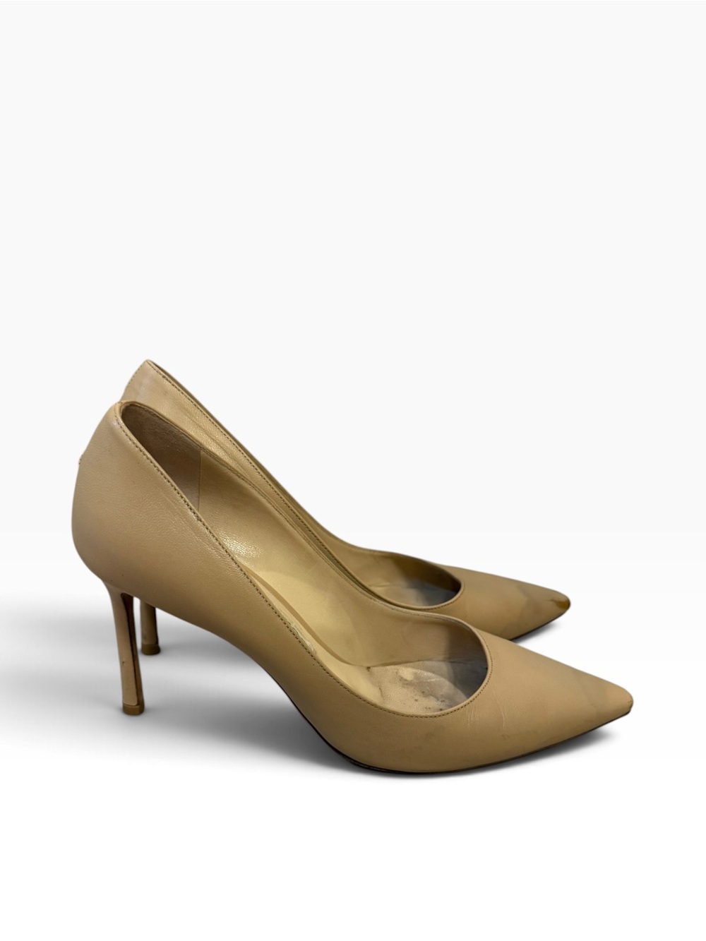 Jimmy Choo Nude Leather Pointed Toe Pumps EU 36.5